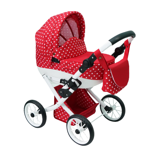 Wózek dla lalek głęboki Dalia - Kropki+czerwony