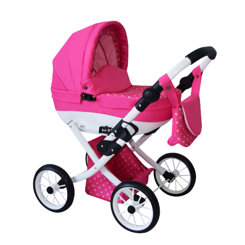 Wózek dla lalek głęboki Dalia - Różowy+kropki
