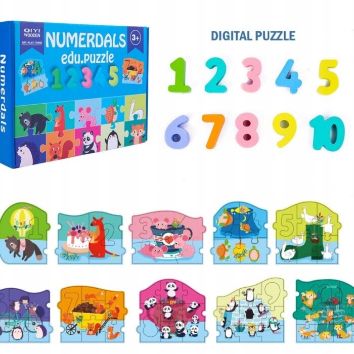 Puzzle Cyferki Kolorowe Duże 50el