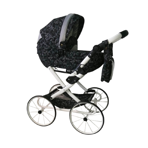 Wózek dla lalek głęboki Retro - Gwiazdki białe